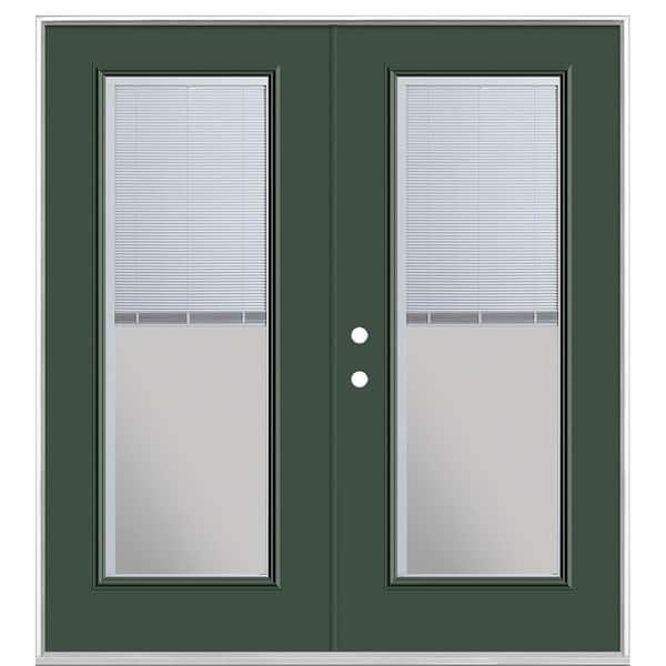 Masonite 72 in. x 80 in. Conifer Steel Prehung Right-Hand Inswing Mini Blind Patio Door in Vinyl Frame without Brickmold