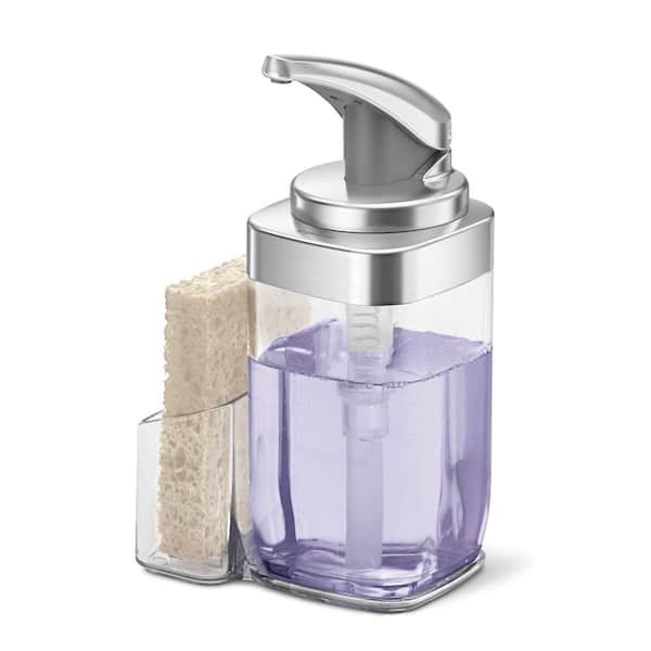 simplehuman 22 fl. oz. Square Push Soap Pump with Sponge Caddy, Brushed Nickel