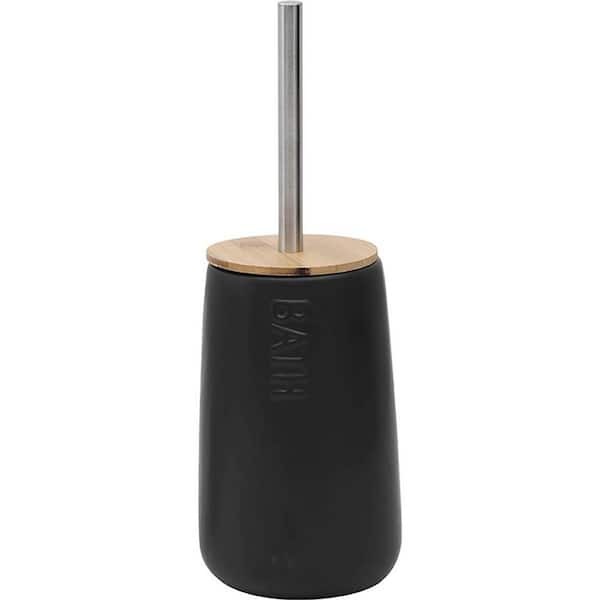 EVIDECO French home goods Bath D Dolomite Round Toilet Bowl Brush and Holder Black-Bamboo Top