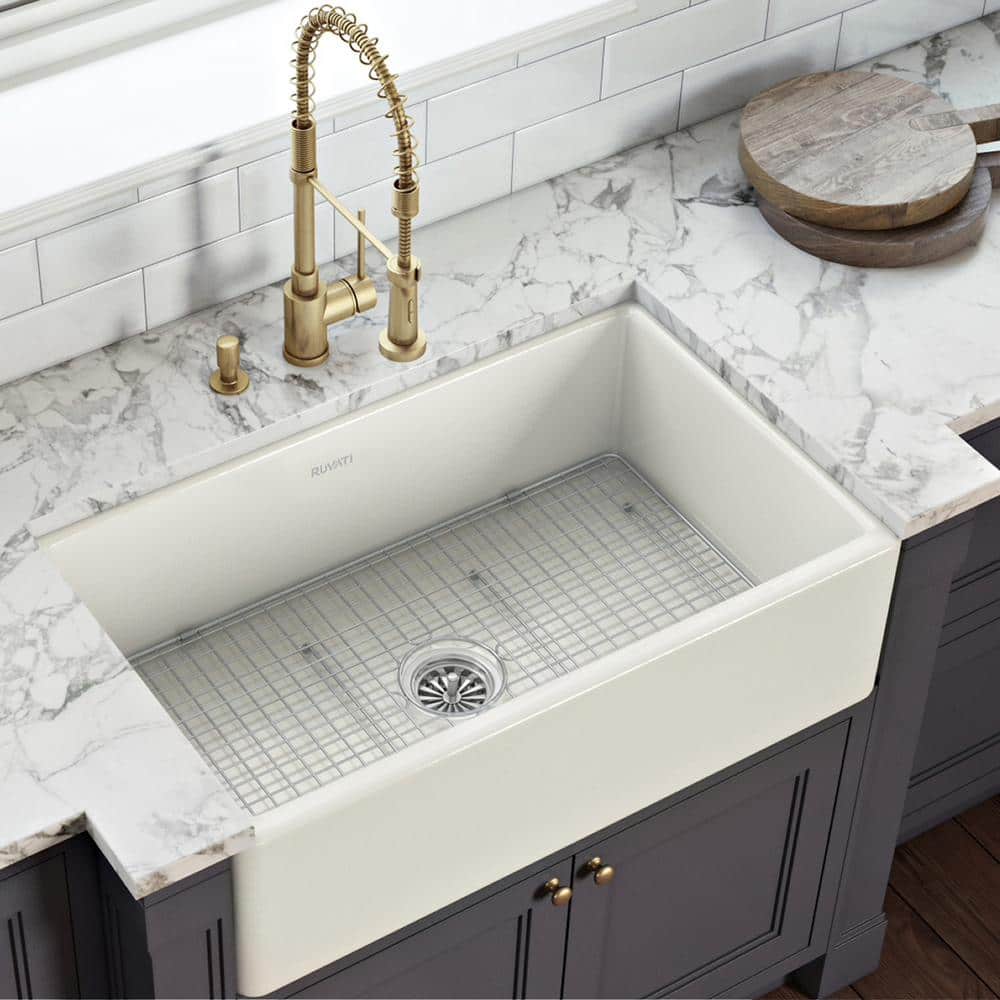 Ruvati 30" Light Biscuit Fireclay Farmhouse Kitchen Sink