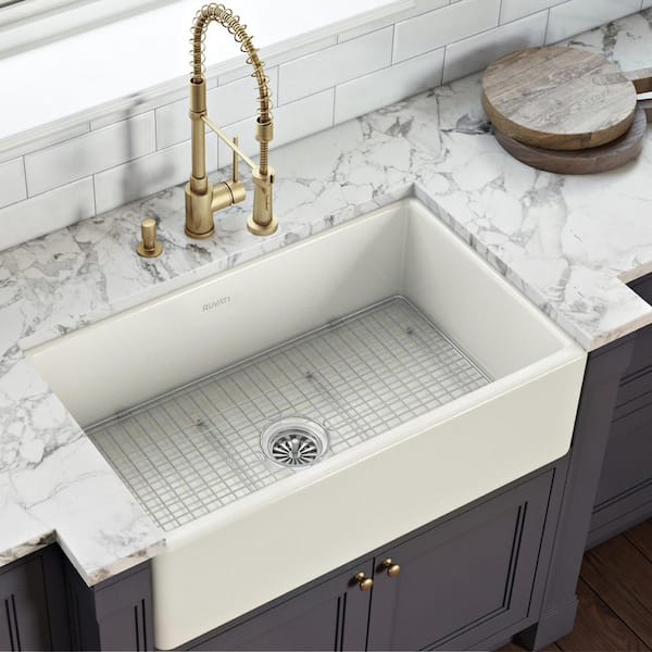 Fiamma 30 in. Apron-Front Farmhouse Single Bowl Fireclay Reversible Kitchen Sink in Biscuit
