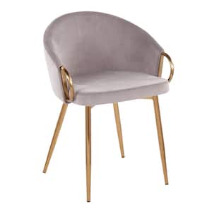 Claire Silver Velvet and Gold Metal Arm Chair