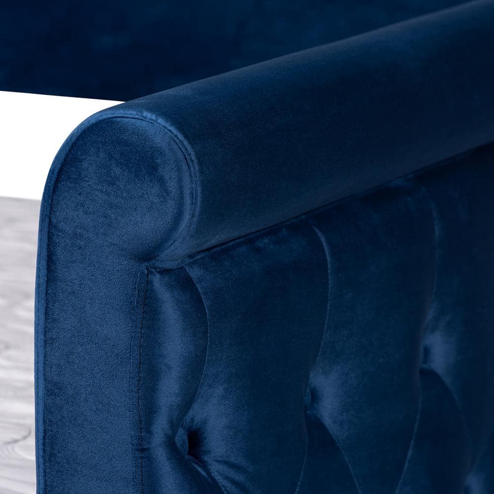 Navy Blue Velvet Upholstered Full Daybed with Trundle