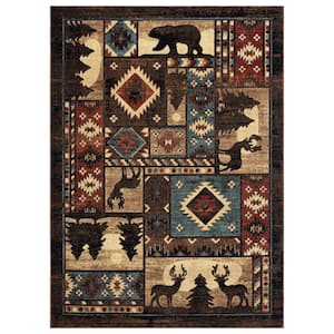 Buffalo Bear Brown/Red 8 ft. x 10 ft. Area Rug
