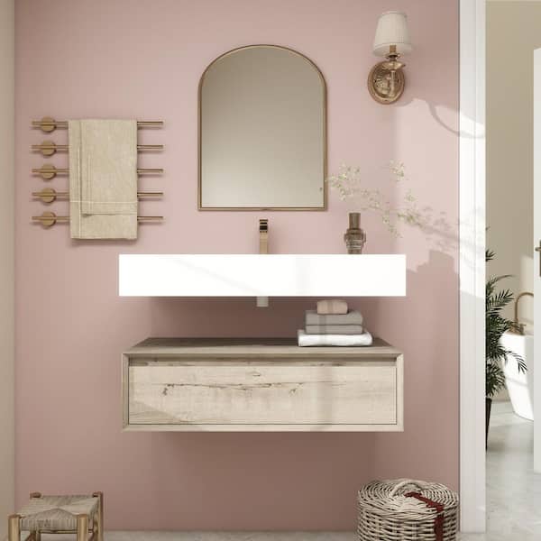 Alysa 36 in. W. x 20 in. D x 23 in. H Single Sink Floating Bath Vanity in Light Oak with White Acrylic Top
