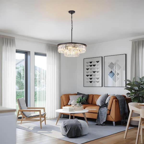 GARNI オニキスSquare Pierce TinHon 6-Light Black and Crystal Round Chandelier with