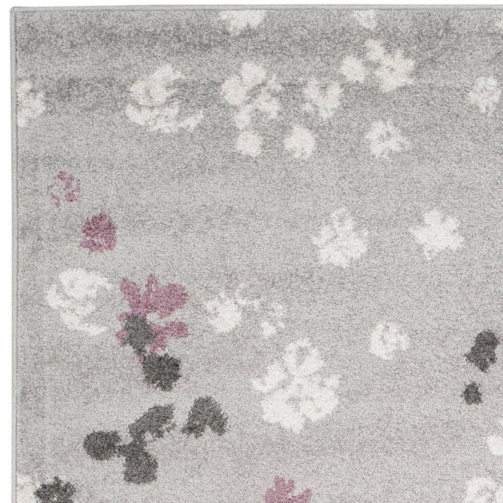 Light Grey and Purple Floral Synthetic 4' x 6' Area Rug
