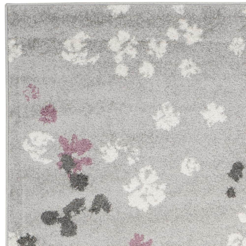 Light Grey and Purple Floral Synthetic Area Rug