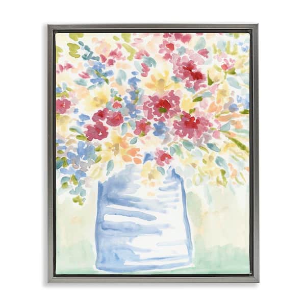 Stupell Industries Soft Country Blossoms by June Erica Vess Gray Floater Frame Nature Graphic Art Print 31 in. x 25 in.