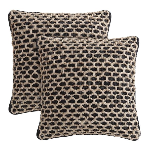 Boho Living Jada Black Geometric 20 in. x 20 in. Braided Jute Decorative Throw Pillow (Set of 2)