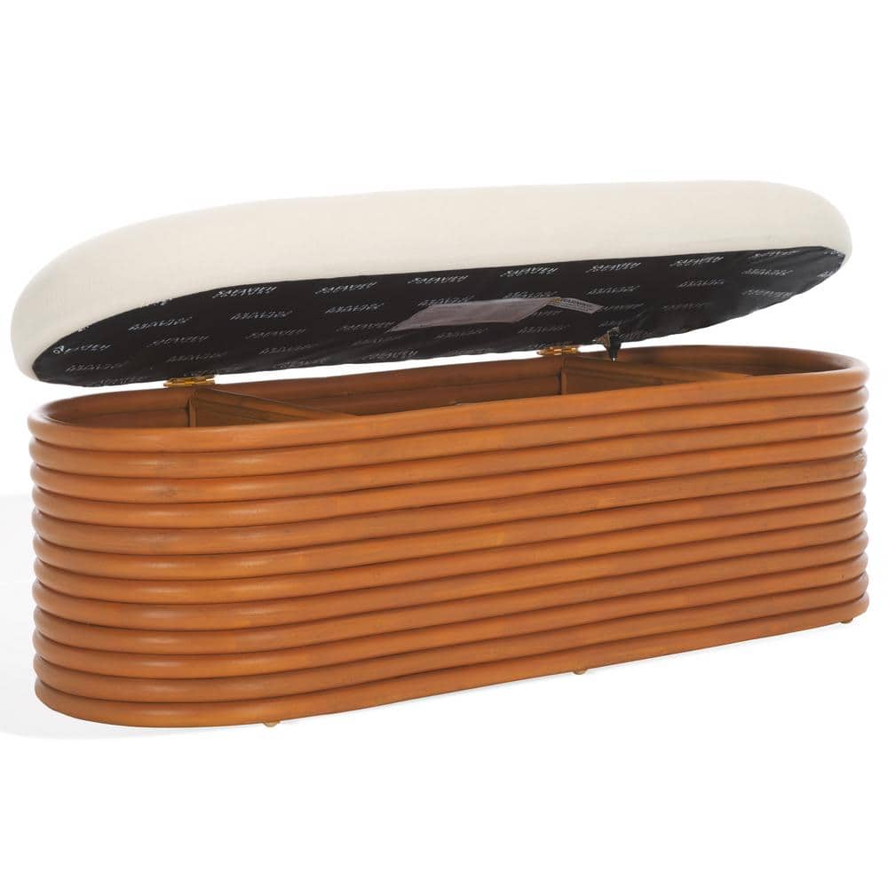 Natural Rattan and White Plywood Storage Bench