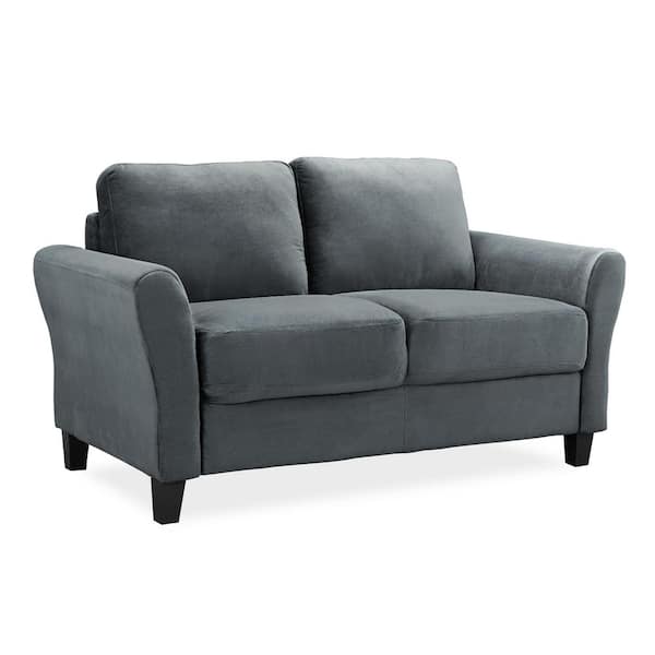 Lifestyle Solutions Depot Round The Loveseat 31.5 in. Home CCWENKS2M26DGRA Grey Wesley Microfiber with - Dark 2-Seater Arms