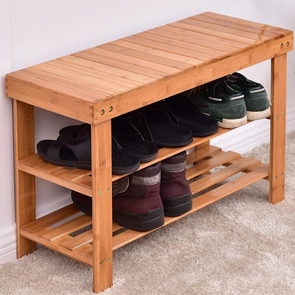 Costway 18 H x 28 W 8-Pair Natural Bamboo Shoe Storage