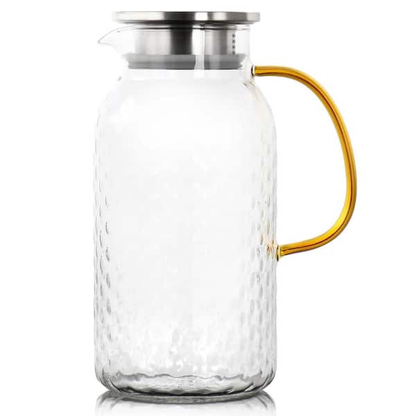 Elle Decor Glass Pitcher with Amber Lid, 48-Ounce Durable Borosilicate  Glass Water Pitcher with Lid and Spout in 2023
