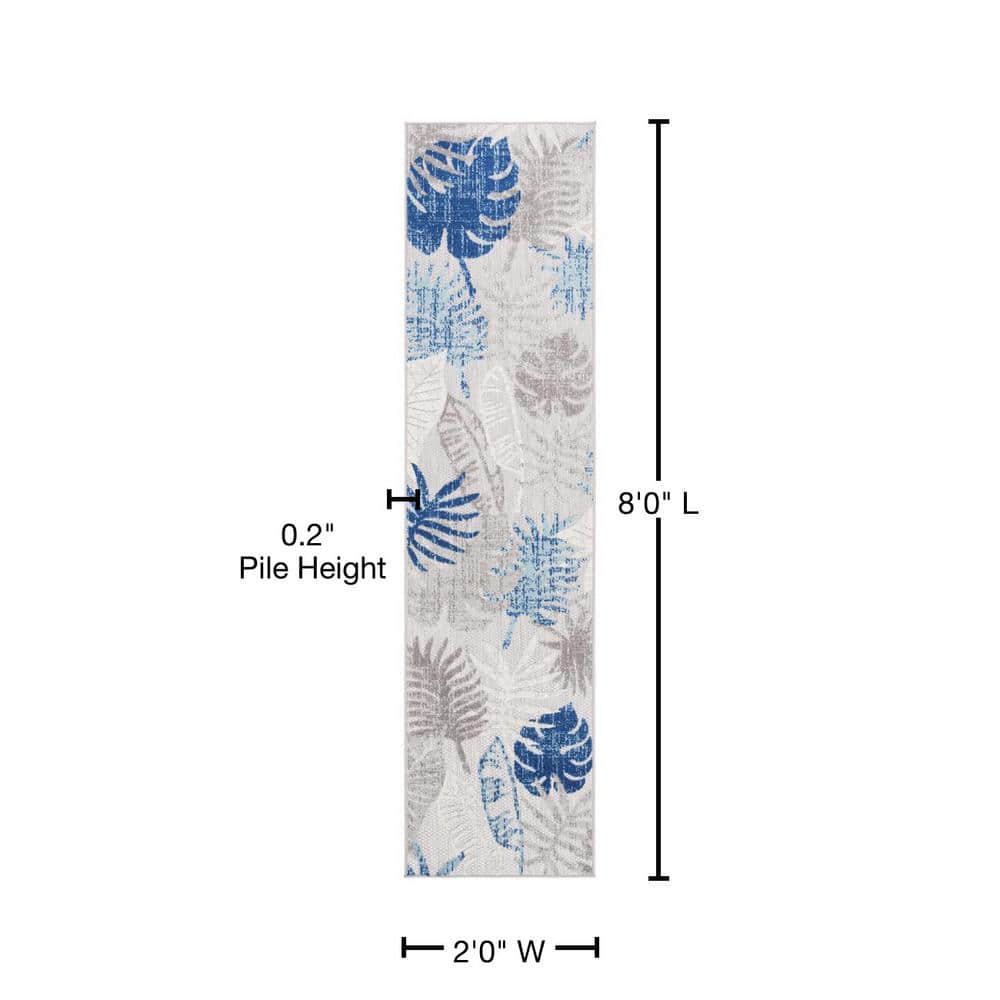 Gray Floral Synthetic 2' x 8' Non-slip Runner Rug