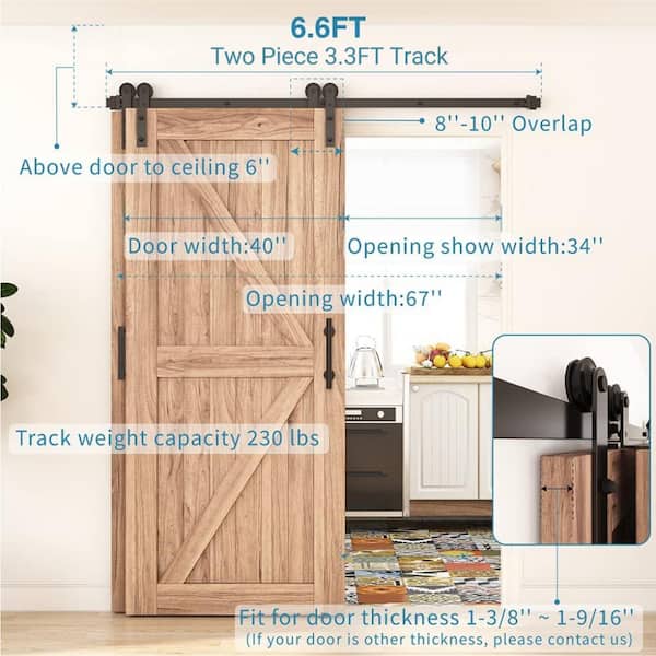 6.6 ft./79.2 in. Single Track Bypass Sliding Barn Door Hardware Kit for Double Doors Low Ceiling 6.6 ft./79.2 in. Single Track Bypass Sliding Barn Door Hardware Kit for Double Doors Low Ceiling