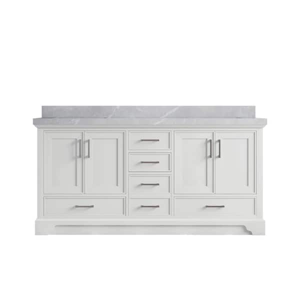 Willow Collections Charlotte 72 in. Double Sink Freestanding White Bath Vanity with Pearl Light Gray Qt. Top Unassembled