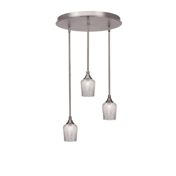 Unbranded Villa 3 Light Brushed Nickel, Cluster Pendant Light with 9 in. Silver Textured Glass Shades, No Bulbs Included