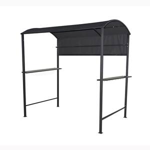 7.1 ft. x 4.4 ft. Gray Outdoor Grill Gazebo BBQ Canopy with Side Awning