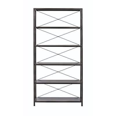 72 in. Burnish Black Metal 6-shelf Etagere Bookcase with Open Back