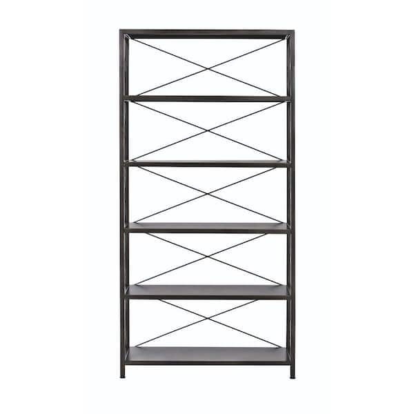 Home Decorators Collection 72 in. Burnish Black Metal 6-shelf Etagere Bookcase with Open Back