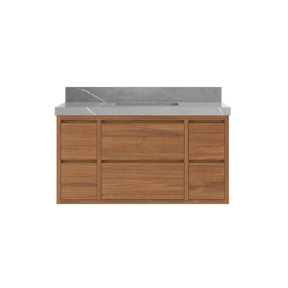 Madison Float 42 in. W x 22 in. D x 36 in. H Single Sink Bath Vanity in Dark Natural with 2 in. Piatra Gray Qt. Top price history on PriceWatchPro