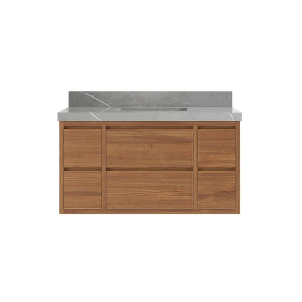Willow Collections Madison Float 42 in. W x 22 in. D x 36 in. H Single Sink Bath Vanity in Dark Natural with 2 in. Piatra Gray Qt. Top