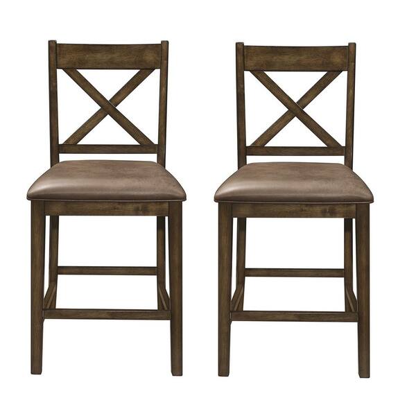 EVERGLADE HOME Bladwyn 41.5 in. Brown Full Back Wood Frame Bar Stool with Fabric Seat (Set of 2)