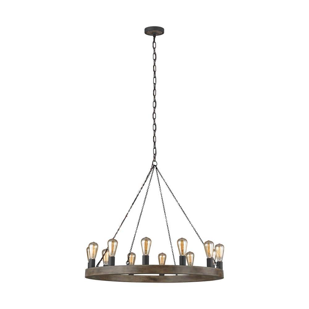 Avenir 12-Light Weathered Oak and Forged Iron Chandelier
