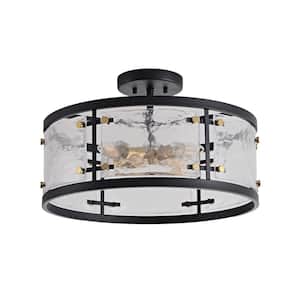 Lucy 19 in. Diameter Black 5-light Water Textured Glass Drum Flush Mount