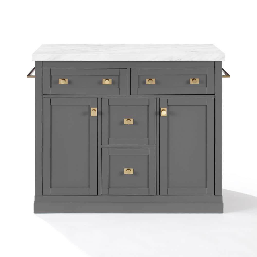 Claire Gray Wood Kitchen Island with Faux Marble Top