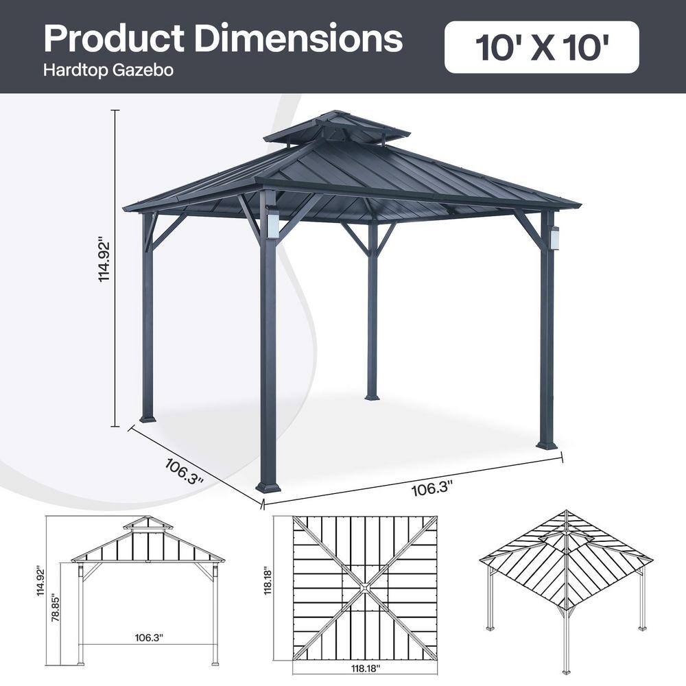 Outdoor 10' x 10' Metal Gazebo with LED Lighting