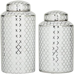 Silver Ceramic Modern Decorative Jars (Set of 2)
