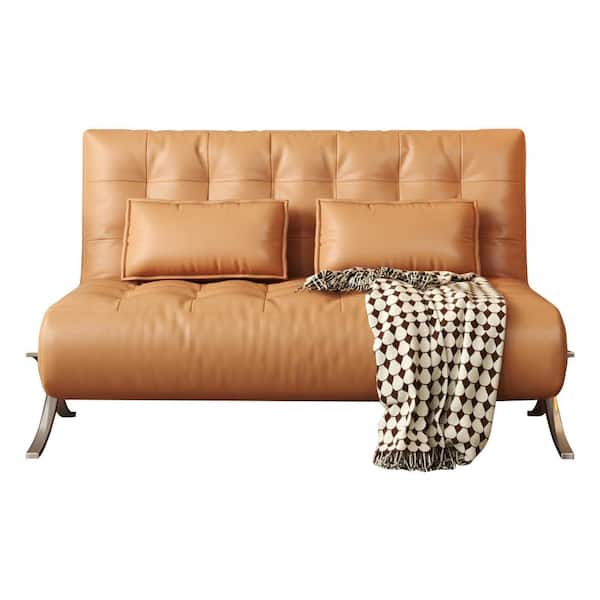JASIWAY 43.3 in. W Orange Technological Leather Sleeper Size 43.3 in. Sofa Bed