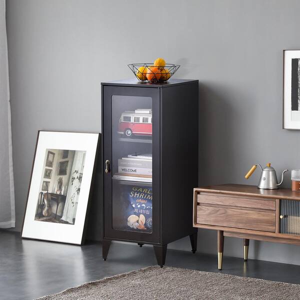 Wetiny Black Storage Cabinet With 2, Locker Bookcase With Storage Drawers