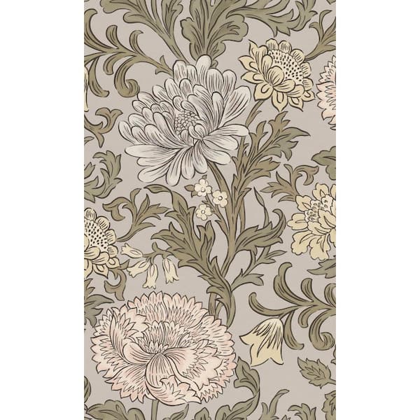 Brown and Grey Bold Leaves and Flowers Tropical Shelf Liner Non- Woven Non-Pasted Wallpaper (57 sq. ft.) Double Roll