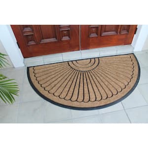 A1HC First Impression Sunburst Half Moon Tapered Edge 36 in. x 72 in. Extra Large Rubber and Coir Door Mat