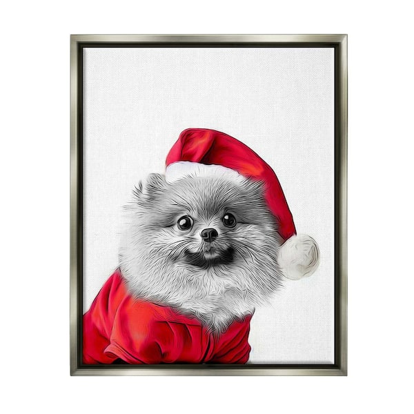 Stupell Industries Pomeranian in Santa Hat by Annalisa Latella 1-Piece Floater Frame Graphic Print Animal Poster Art Print 21 in. x 17 in.