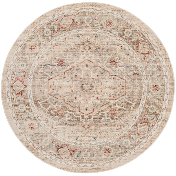 SAFAVIEH Windsor Ivory/Brown 6 ft. x 6 ft. Round Border Area Rug