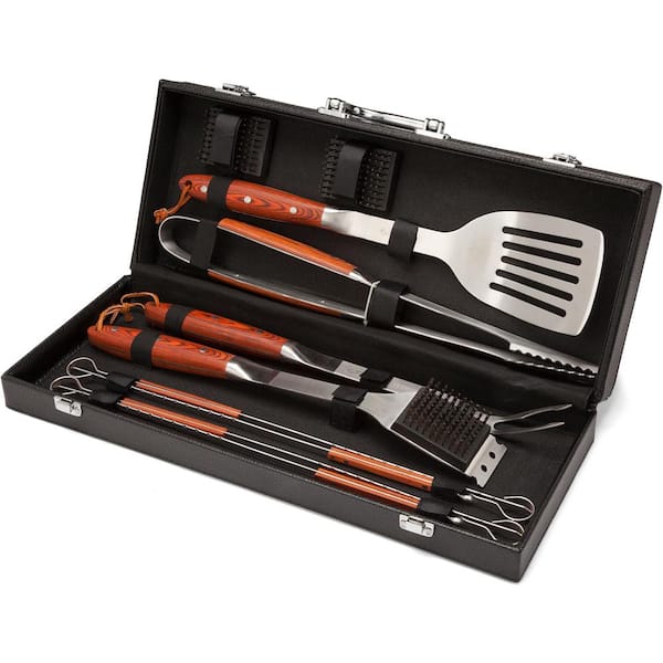 Premium Stainless Steel Grilling Tool Set with Leather Storage Case