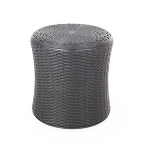 Dark Gray Round Wicker Outdoor Side Table with Removable Top Cover