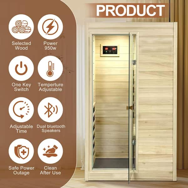 1-Person Indoor European Aspen Infrared Sauna with 5-Far-Infrared Carbon Heaters