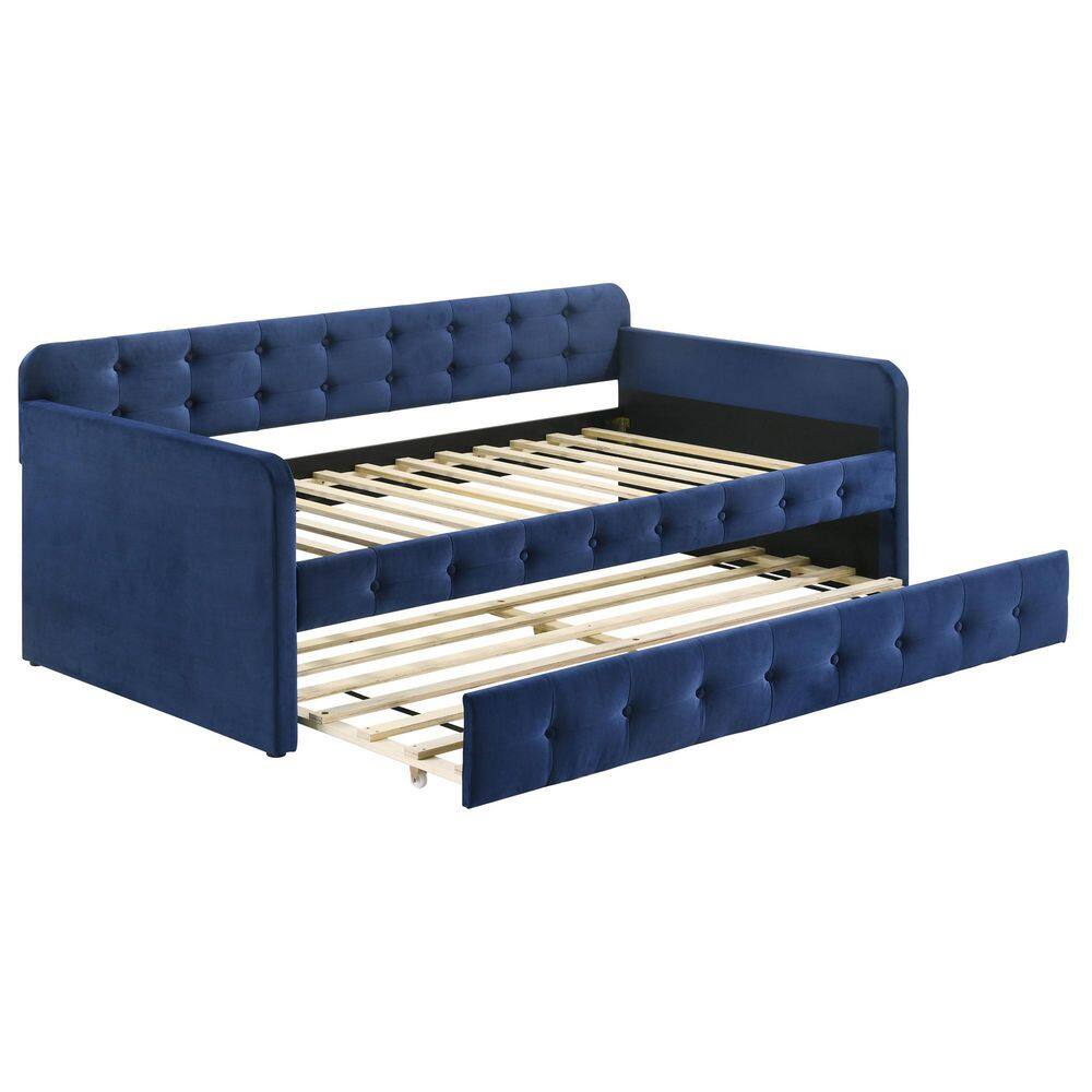 Furniture of America Brioni Navy Twin Upholstered Daybed with Trundle