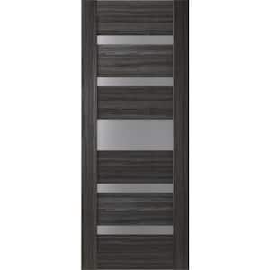 18 in. x 80 in. Gina Gray Oak Finished Frosted Glass 5 Lite Solid Core Wood Composite Interior Door Slab No Bore