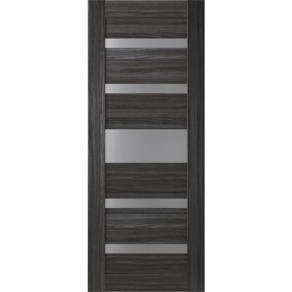 24 in. x 80 in. Gina Gray Oak Finished Frosted Glass 5 Lite Solid Core Wood Composite Interior Door Slab No Bore