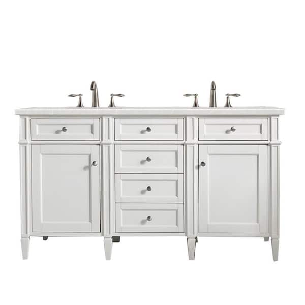 James Martin Vanities Brittany 60 in. W x 23.5 in. D x 34 in. H Bathroom Vanity in Bright White with Eternal Serena Quartz Top