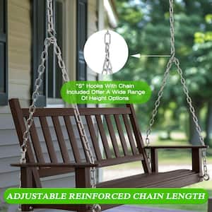 4 ft. Wood Patio Porch Swing Outdoor With Chains and Curved Bench, Carbonized