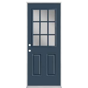 32 in. x 80 in. 9 Lite Night Tide Right-Hand Inswing Painted Smooth Fiberglass Prehung Front Door with No Brickmold