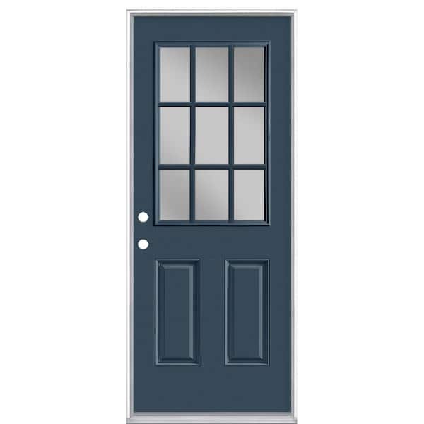 Masonite 32 in. x 80 in. 9 Lite Night Tide Right-Hand Inswing Painted Smooth Fiberglass Prehung Front Door with No Brickmold