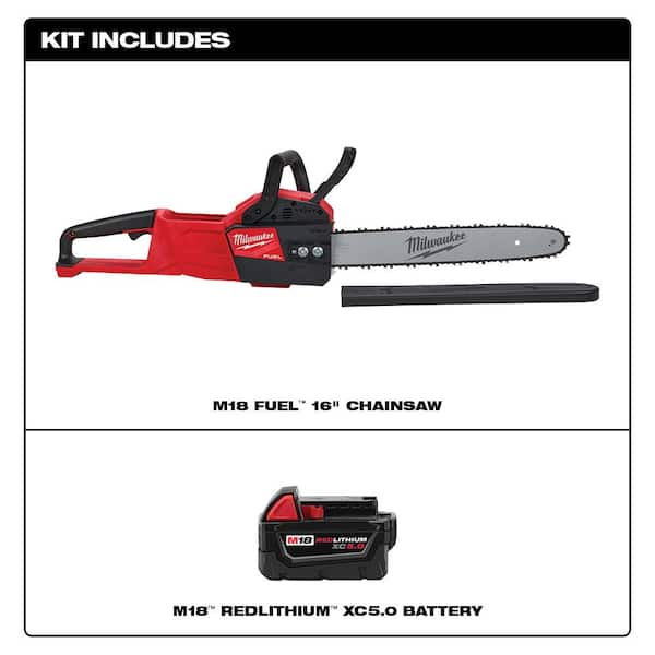 M18 FUEL 18V Lithium-Ion Brushless Battery 16 in. Chainsaw W/ M18 5.0Ah